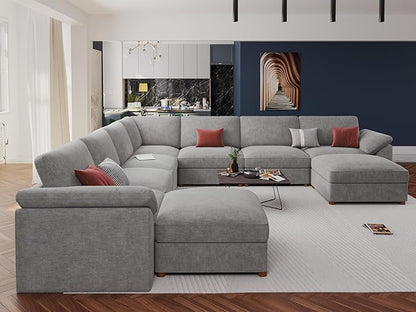 EASE MOOSE Oversized Modular Sectional Sofa with Ottoman, Modern Luxury Wide Deep Modular Couch, U Shaped Couch for Big Spaces Living Room, Light Gray