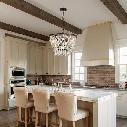 Vintage Crystal Chandeliers for Dining Room Light Fixture, 6-Light 5-Tier Antique Bronze Chandelier for Kitchen Island Bar Living Room Foyer Entryway, D20 xH17