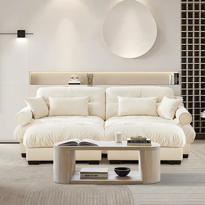 SoarFlash Modern Sofa Couches for Living Room, Small Sectional Sofa Set with Reversible Chaise, Sleeper Sofas and Modular Couch Function, Suitable for Small Spaces in Apartment, Beige