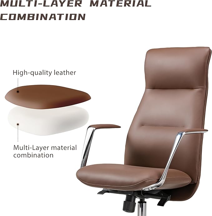 EUREKA ERGONOMIC Royal Slim Executive High Back Brown Leather Office Chair, Home Desk Chair for Adults, Big and Tall with Wheels, Swivel Rolling