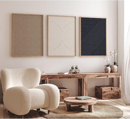 Modern Abstract Pictures Wall Art Boho Neutral Canvas Wall Art Minimalist Line Wall Decor Beige Black Brown Artwork Abstract Modern Painting Prints for Living Room Bedroom 24x36 Inch NO FRAME Set of 3