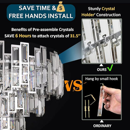 Chrome Crystal Chandelier Lighting 31.5'' Foyer Hall Entry Way Chandeliers Light Fixture for High Ceiling Sloped Pendant Hanging Modern Contemporary Style Round Large