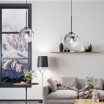 KCO Lighting Modern Black Globe Pendant Light Mercury Glass Ceiling Pendant Light Mid Century Silver Kitchen Pendant Lighting Over Island Dining Room Light Fixtures Over Table