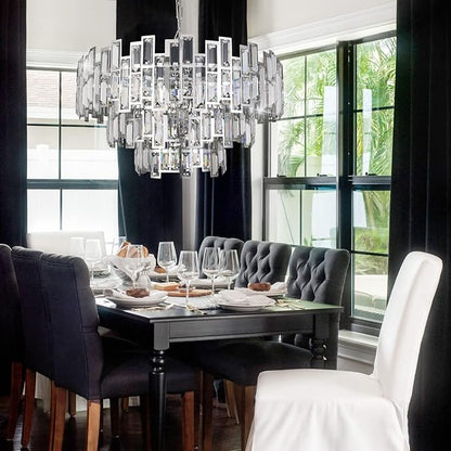 Chrome Crystal Chandelier Lighting 24.5'' for Dining Rooms Bedroom Foyer Entryway Ceiling Hanging Pendant Chandelier Light Fixture Lamp