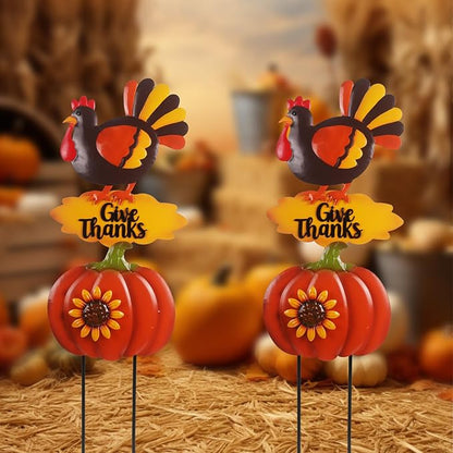 Turkey Thanksgiving Decorations Outdoor 38.5inch with Give Thanks Sign and Sunflowers, Metal Pumpkin Yard Stakes for Fall Garden, Lawn, and Harvest Decorations Outdoor