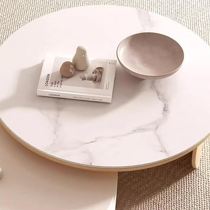 31.5'' Round Coffee Table, Modern Nesting Coffee Table with Storage Drawer, White Sintered Stone Coffee Table Wood Coffee Table for Living Room, Office