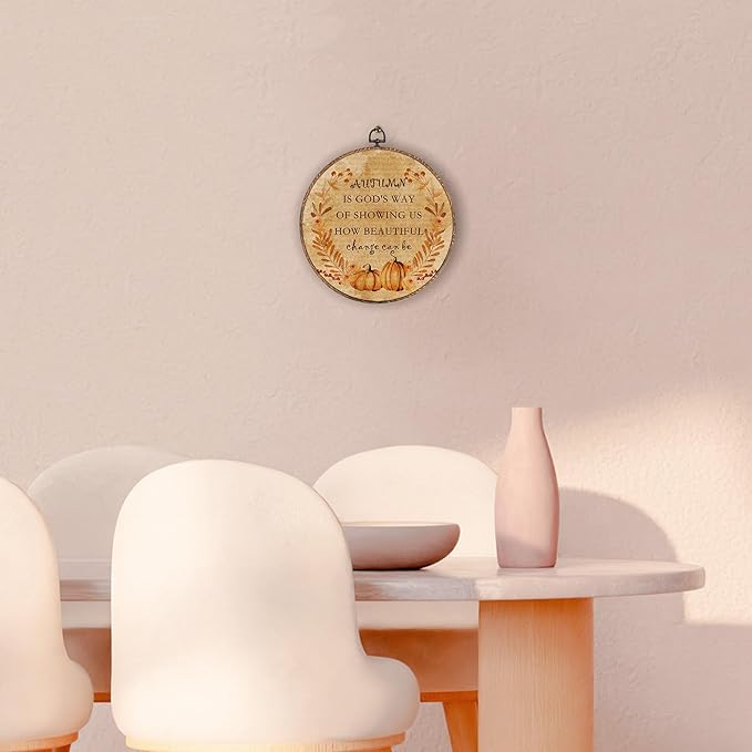 Hxlac Vintage Autumn Round Wall Art Framed, Farmhouse Fall Pumpkin Round Wall Decor, Autumn Is God's Way Thanksgiving Hanging Canvas Prints Wall Sculptures for Home Room Bedroom Decor, 10x10 Inch