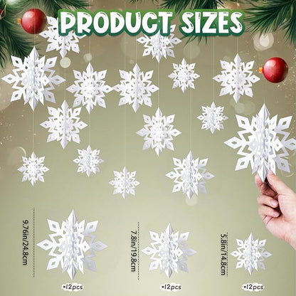 OuMuaMua Winter Christmas Snowflake Decorations Indoor, 36PCS 3D White Snowflakes Hanging Ornaments for Home Christmas Holiday Winter Wonderland New Year Party Decorations