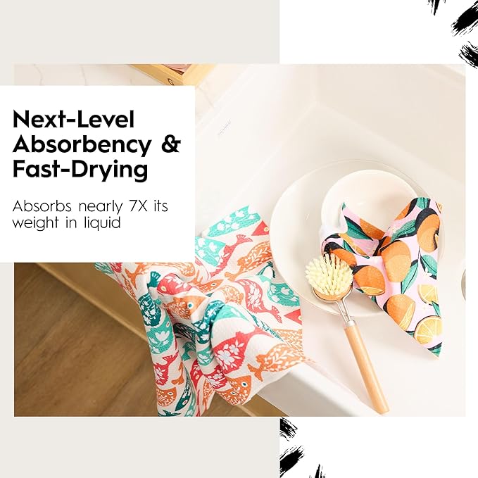 GEOMETRY Kitchen Dish Cloths Quick Dry Premium Dish Rags with Geoweave Daisy Sky