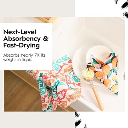 GEOMETRY Kitchen Dish Cloths Quick Dry Premium Dish Rags with Geoweave Daisy Sky