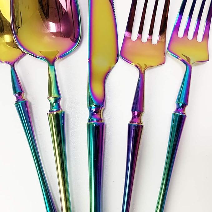 JASHII 20-piece 18/10 Stainless Steel Rainbow Flatware/Cutlery/ Set Service for 4 Person, Include Knife/Fork/Spoon, Mirror Polished (Rainbow)