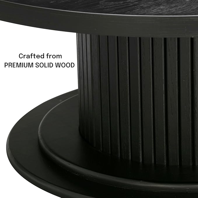 NTC 40 Inch Summit Modern Classic Tambour Wooden Round Coffee Table – Waterproof & Heat Resistant, Burnt Black