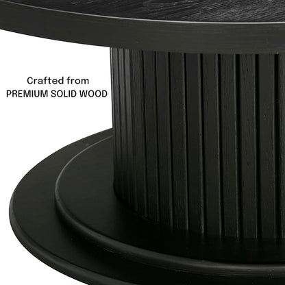 NTC 40 Inch Summit Modern Classic Tambour Wooden Round Coffee Table – Waterproof & Heat Resistant, Burnt Black