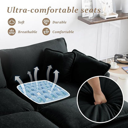 SoarFlash Chenille Sectional Sofa, Comfy Modular Coush Sofa with Ottoman, Modern 2 Seat Recliner Deep Seat Sofa Set for Living Room,Black