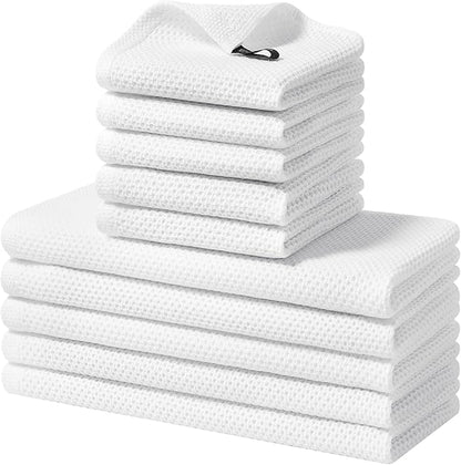 Homaxy 100% Cotton Kitchen Towels and Dishcloths Set, 12 x 12 Inches and 13 x 28 Inches, Set of 10 Bulk Kitchen Towels Set, Ultra Soft Absorbent Dish Cloths for Washing Dishes, White