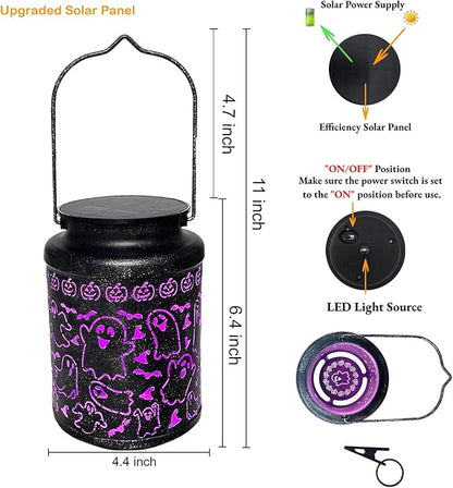 Solar Halloween Lights Outdoor Ghost Decorations - Spooky Metal Solar Lanterns Outdoor Waterproof for Patio, Yard, Home Decor and Party Favors, Fun Halloween Gifts for Kids & Women