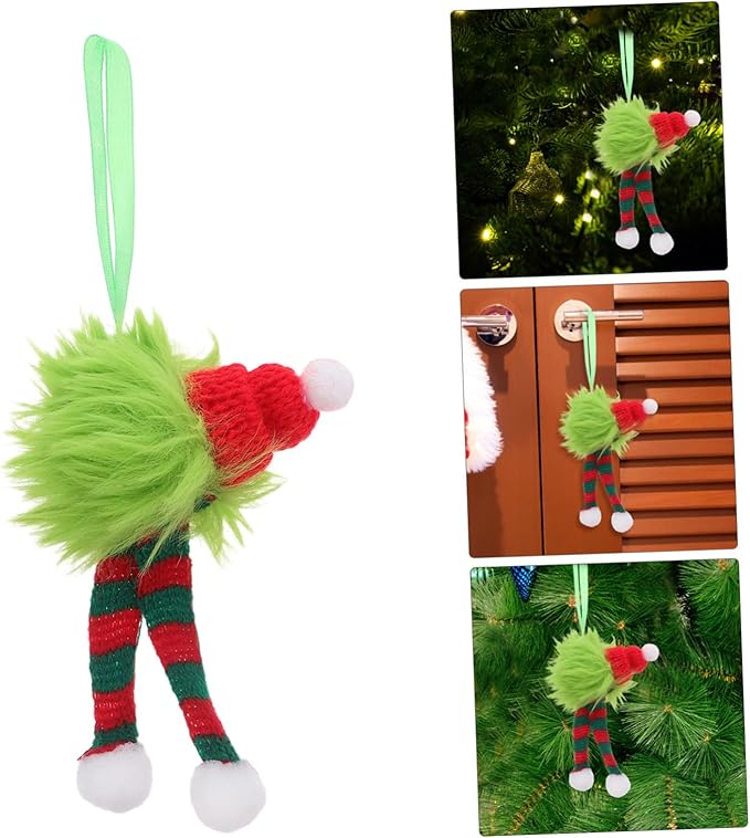 6pcs Christmas Furry Ornaments with Santa Hat and Striped Scarf Plush Hanging Pom Pom Balls for Xmas Tree Indoor Outdoor Holiday Decorations Festive Holiday Creature Design