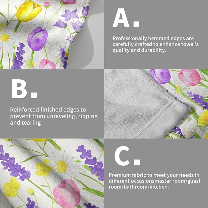 Floral Dish Towels Tulip Lavender Butterfly Microfiber Quick Dry Kitchen Towels Spring