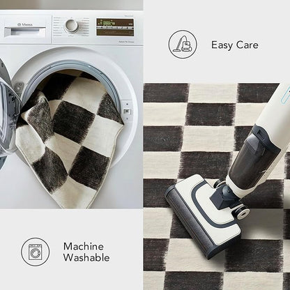 EVERGRACE Checkered Plaid Area Rug 2x3, Soft Fuzzy Faux Wool Rugs Washable Non Slip Rugs Small Rug Carpet for Entryway Bedroom Living Room Hallway Kitchen and Laundry Room, Black and White