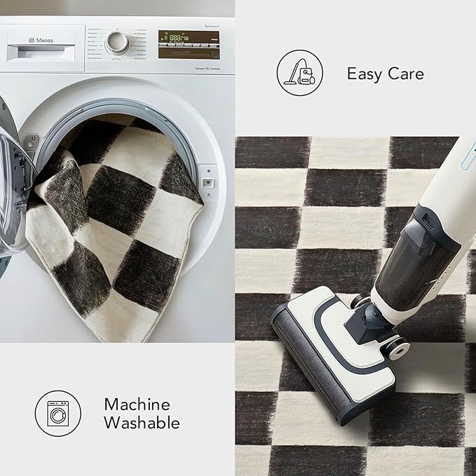 EVERGRACE Checkered Plaid Area Rug 6x9, Soft Faux Wool Rugs Washable Anti Slip Rugs Large Rug Carpet for Entryway Bedroom Living Room Hallway Kitchen and Laundry Room, Black and White