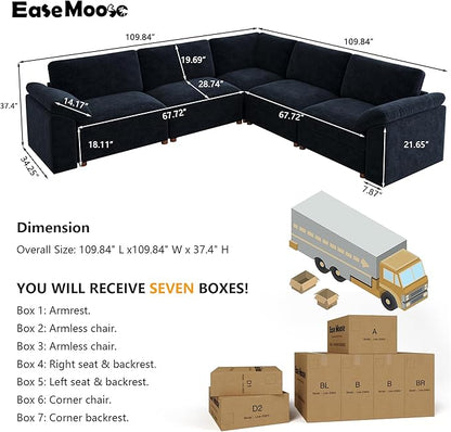 EASE MOOSE Oversized Modular Sectional Sofa, Extra Large L Shape Sectional Couch,Comfty Wide Deep seat Modular Sofa for Living Room, Removable Cover,Blue