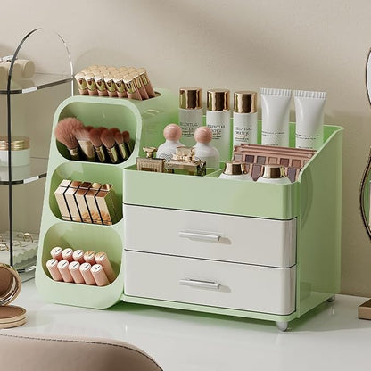 Makeup Organizer with Drawers for Vanity,Spacious Cosmetic Display Case,Perfect Storage Solution for Your Beauty Essential (Green and Cream)