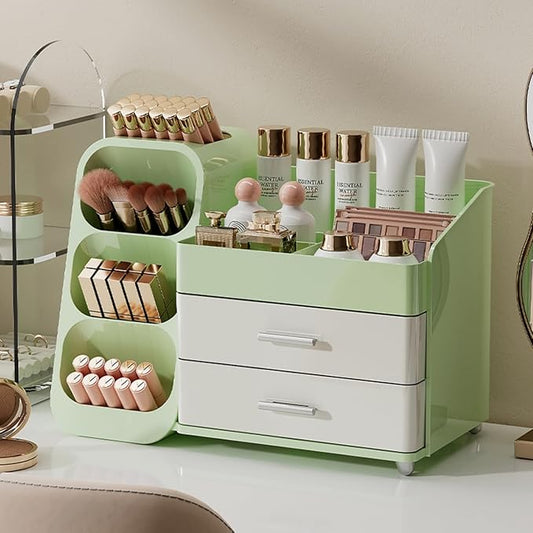 Makeup Organizer with Drawers for Vanity,Spacious Cosmetic Display Case,Perfect Storage Solution for Your Beauty Essential (Green and Cream)