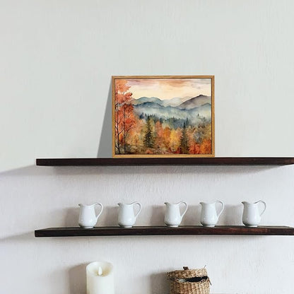 KBKBART Framed Vintage Wall Art for Living Room Bedroom Decor, Retro Autumn Watercolor Country Landscape Canvas Painting Farmhouse Wall Art, Rustic Fall Bathroom Wall Decor Vintage Room Decor(8"x10")