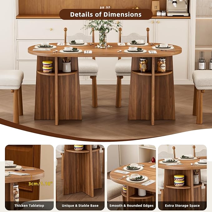 63” Oval Dining Table for 6 People, Modern Dining Room Table with Heavy Duty Legs, Farmhouse Wooden Kitchen Dinner Table with Large Tabletop for Home, Living Room, Office