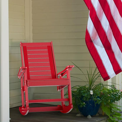 GREENVINES Outdoor Rocking Chairs | Set of 2 | Porch Rocker | HDPE Plastic | Red | Oversized Rockers | High Back | Big & Tall | Ladder Back | for Patio Outside Backyard Balcony