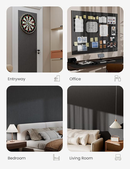 Bumusty Large Cork Board Alternative-47 x35 Felt Bulletin Board Tiles, with 30 Pushpins, 70 Adhesive Tabs, 12-Pack Slat Wall Paneling, Cork Boards for Office Push Pin Board Felt Board-Charcoal Gray