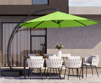 Kingdura 11ft Offset Cantilever Patio Umbrella with Base Included, Large Round Aluminum Outdoor Umbrella, 360° Rotation & Infinite Tilt, Heavy Duty Frame for Deck Pool Backyard, Apple Green