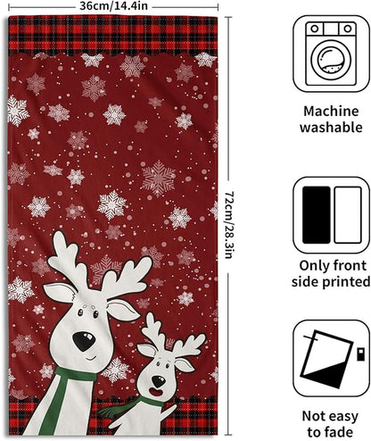 Christmas Deer Hand Towels Set of 2 Red Plaid Moose Elk Snowflake Holiday 16x24