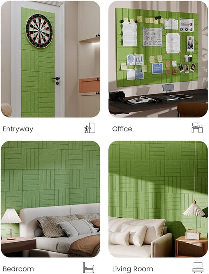 Bumusty Large Cork Board Alternative-47 x35 Felt Bulletin Board Tiles, with 30 Pushpins, 70 Adhesive Tabs, 12-Pack Slat Wall Paneling, Cork Boards for Office Push Pin Board Felt Board-Grass Green