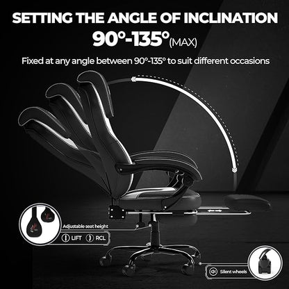 Ergonomic Office Chair with Adjustable Headrest and Footrest, High Back Desk Chair with Linkage Armrests, Reclining Swivel Chair for Home Office, Executive Office Chair (White)