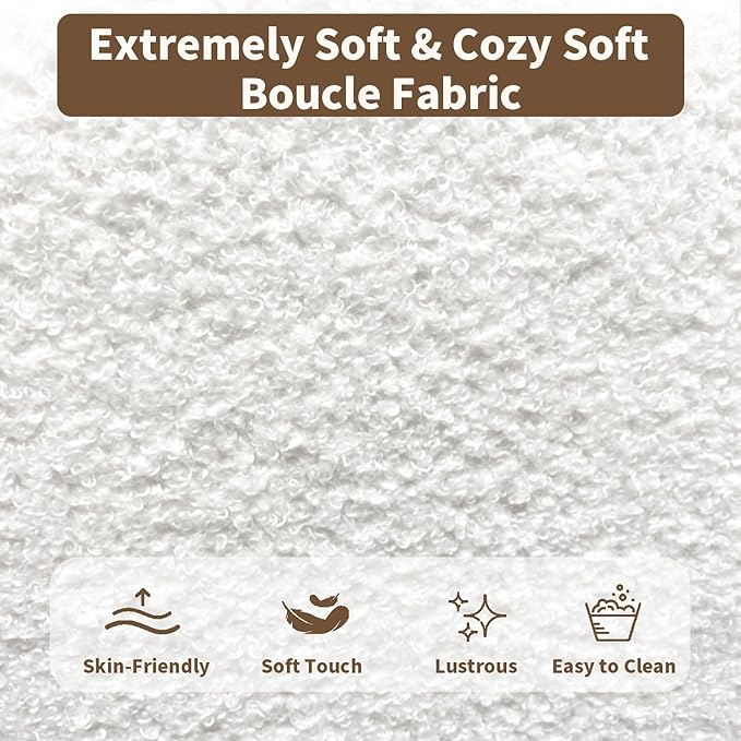 King Size Bed Frame, Upholstered King Bed Frame and Headboard, Teddy Soft Boucle Fabric bedframe King Size, Soft Cloud Marshmallow Shape Upholstered Headboard, No Box Spring Needed, Noise Free (White)