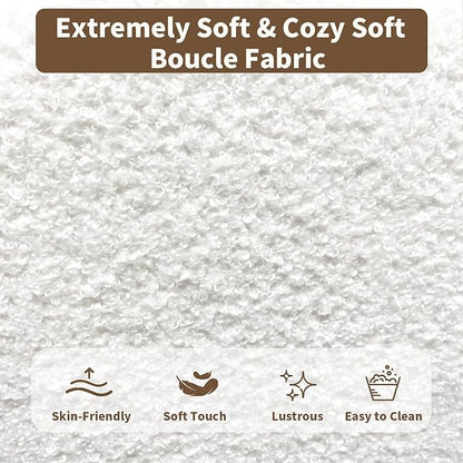 Twin Bed Frames with Headboard, Upholstered Bed Frame Twin, Teddy Soft Boucle Fabric Twin Size bedframes, Soft Cloud Marshmallow Shape Upholstered Headboard, No Box Spring Needed, Noise Free (White)