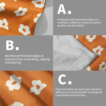 Modern Style Kitchen Towels Set of 2 Orange Floral Microfiber Dish Towels Kitchen