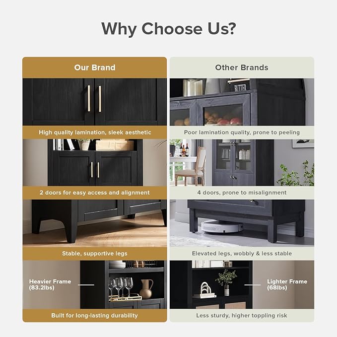 mopio Lauren 65.4" Short Arched Cabinet, 5-Tier Arched Bookcase with Doors and Shelves, Mini Arch Bookshelf with Storage, Wooden Storage Cabinet for Living Room and Kitchen Pantry (Black Accent)