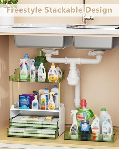 Bathroom Organizers and Storage, Makeup Organizer (Sturdy Durable Attractive), Ideal for Vanity, Countertop, Counter, Perfume, Skincare, Cabinet, Cosmetic, Dresser Organizer (Green)