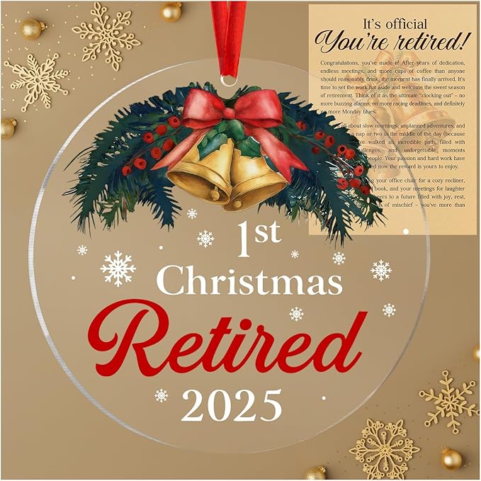 First Christmas Retired Ornament 2025, Retirement Gift for Woman, Men, Happy Retirement Gifts for Nurses, Teacher, Police, Doctor, Coach, Boss, Coworker, Mom, Dad, Friend, Best Retiring Present