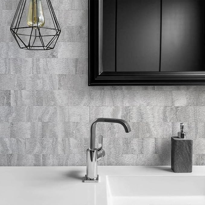 AULIGET 3" x 6" Subway Tile Peel and Stick Backsplash, Thick PVC Stick on Wall Tiles (100, Warm Grey Stone)