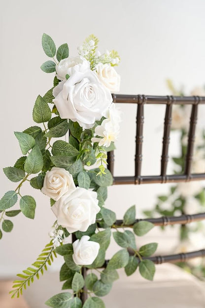 Ling's Moment 10pcs Wedding Chair Decorations Aisle Floral Swag Artificial Pew Flowers Hanging Garland White & Sage Green For Ceremony Reception Church Rose Floral Faux Arrangement Party Outdoor Decor