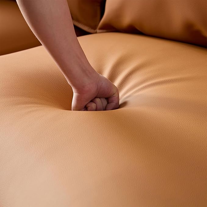 128.7'' Luxury Simple L Shape Curved Modular Sofa Modern Leather Sofa 5 Seater Fabric Eco Leather Sofa Full Grain Leather Sofas for Living Room Apartment Office (Leather+Left Facing, Orange)