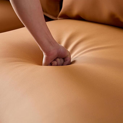 128.7'' Luxury Simple L Shape Curved Modular Sofa Modern Leather Sofa 5 Seater Fabric Eco Leather Sofa Full Grain Leather Sofas for Living Room Apartment Office (Leather+Left Facing, Orange)