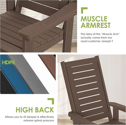 GREENVINES Outdoor Rocking Chairs | Set of 2 | Porch Rocker | HDPE Plastic | Wood Grain | Oversized Rockers | High Back | Big & Tall | Ladder Back | Dark Brown | for Patio Outside