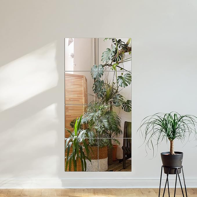 Home Gym Wall Mirror, 12"x12"x4PCS Full Length Home Gym Workout Mirror for Garage, Bedroom, Living Room, Over The Door