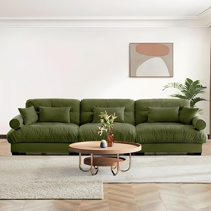 SoarFlash 130” Sectional Sofa 3 Seat Couch, L Shaped Modern Sofa with Solid Wood Legs, Couches Sofas for Living Room Apartment, Comfortable Small Couches for Small Spaces, Green