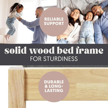 DG Casa Solid Wood Boucle Mid-Century Modern Twin Size Wooden Platform Bed Frame - Upholstered in Taupe Boucle - Natural Finish