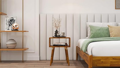 Bme Dinkee Solid Wood Nightstand Bedside Table Without Drawer for Mid Century Bedroom and Living Room, Caramel